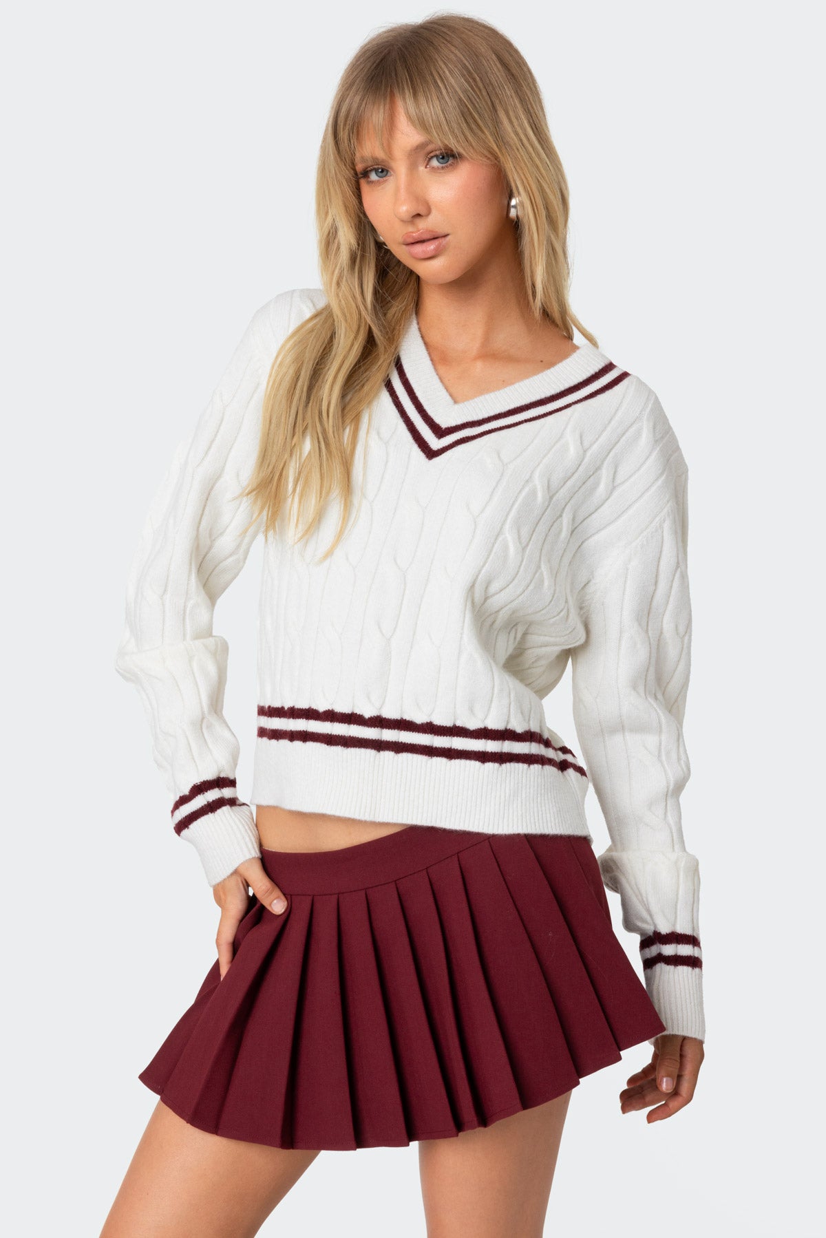 Dean V Neck Cable Knit Sweater - Image 3