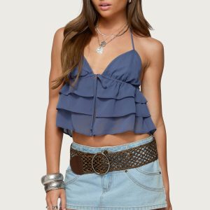 Zephi Split Front Ruffled Top