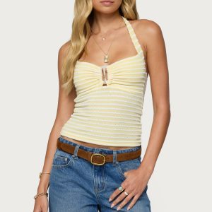 Lovina Textured Striped Halter Top