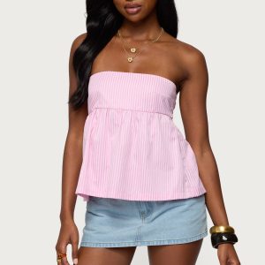 Maddie Strapless Striped Babydoll Top
