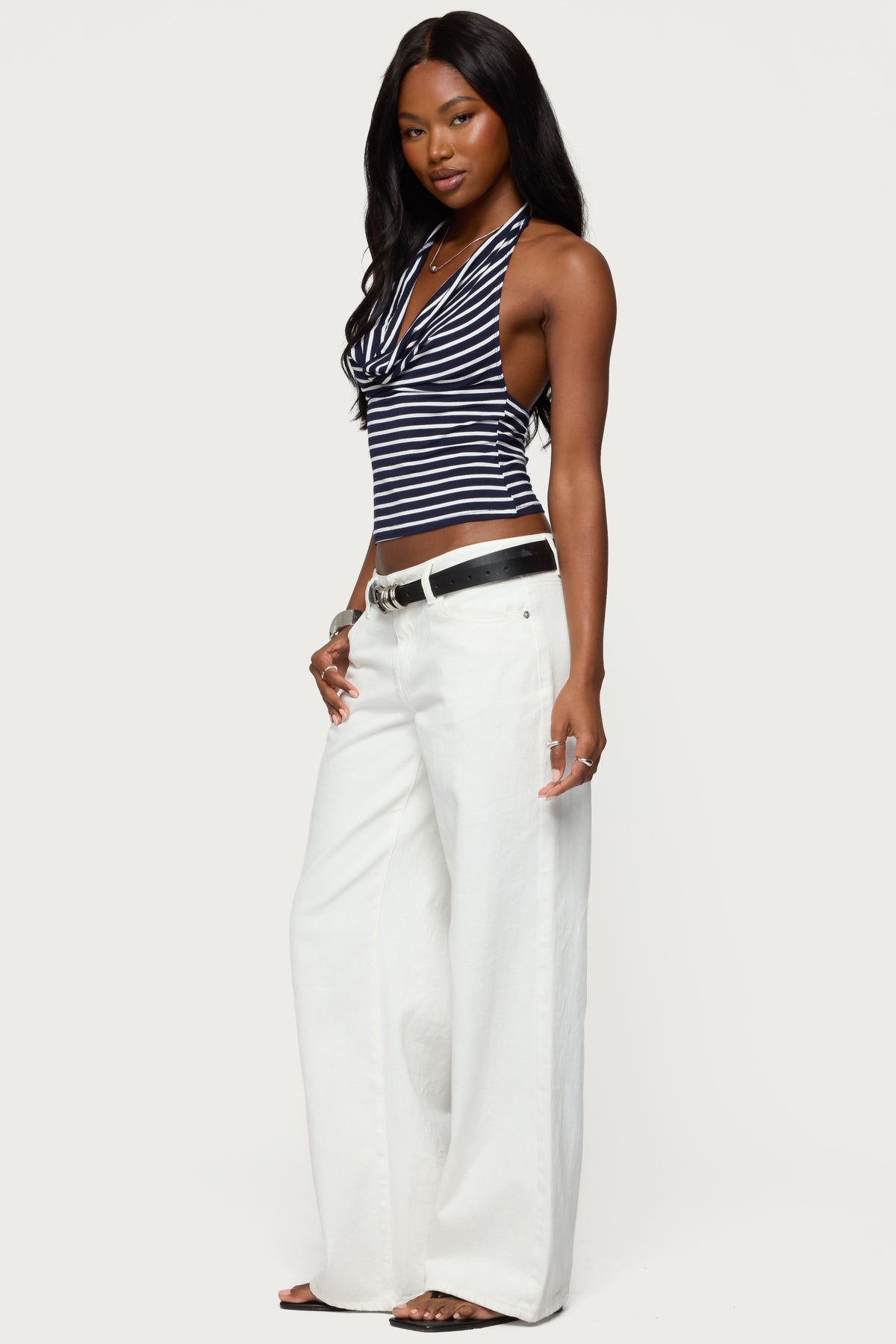 Striped Cowl Neck Halter Top - Image 4