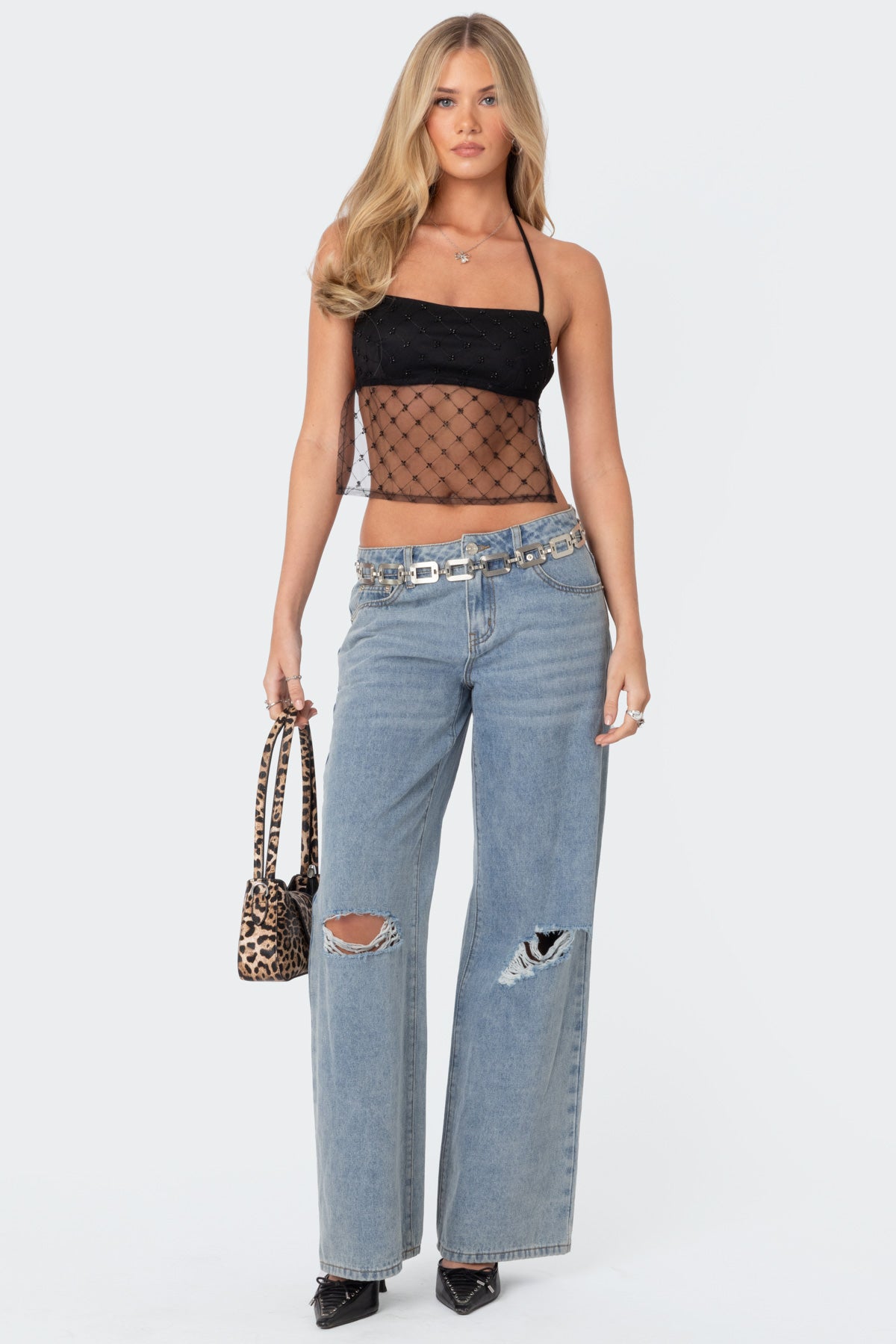 Sheer Sequin Backless Top - Image 5