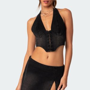 Katrina Lace Up Denim Corset