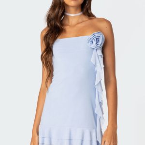 Thalia Flower Pin Ruffle Mini Dress