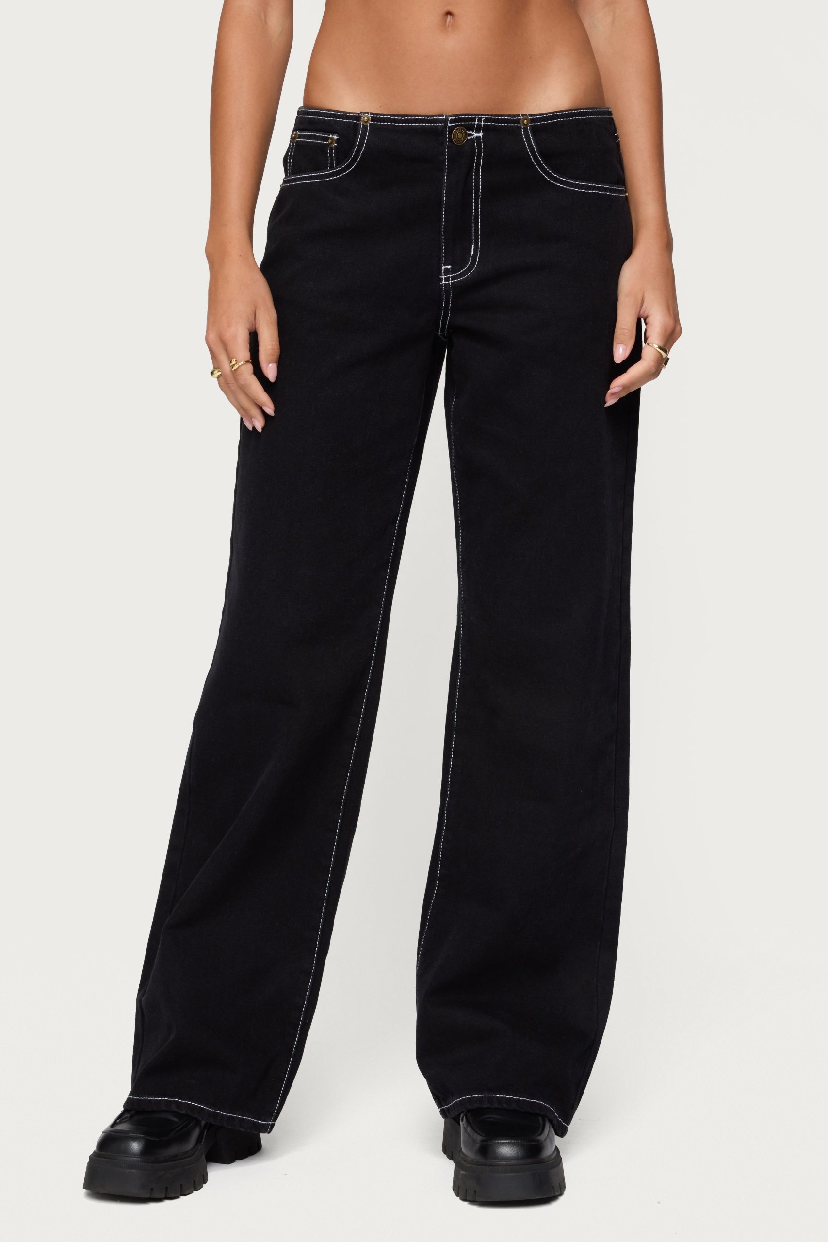 Contrast Stitch Low Rise Jeans - Image 2