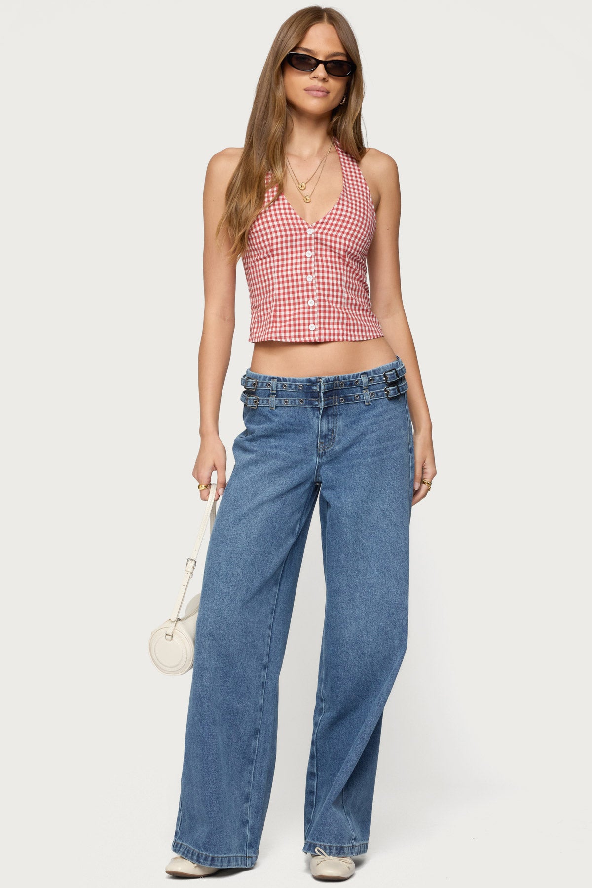 Evan Gingham Button Up Halter Top - Image 3