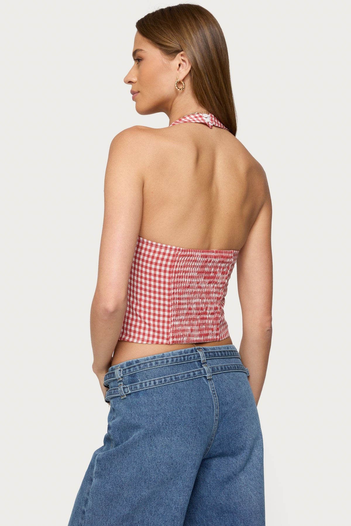 Evan Gingham Button Up Halter Top - Image 6