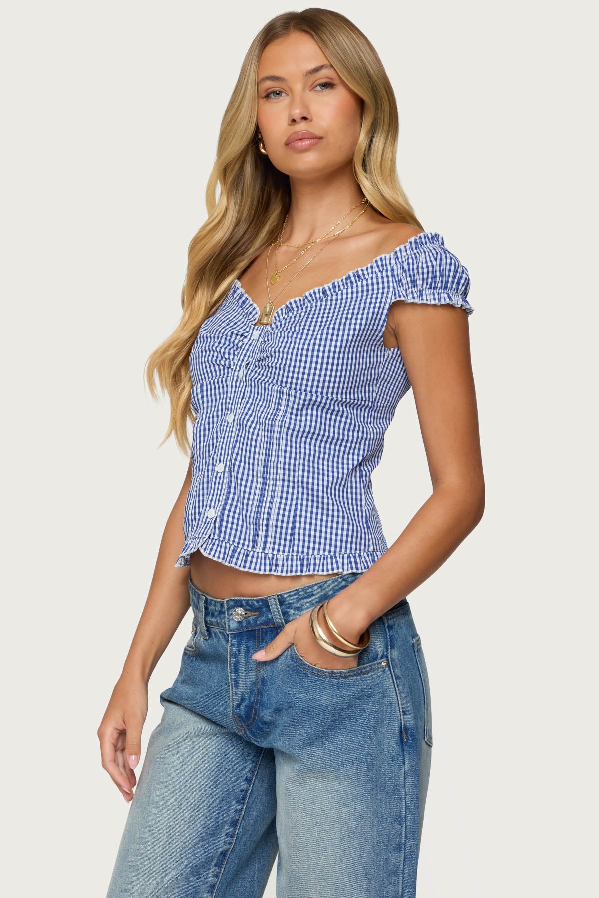 Dorothie Gingham Button Up Top - Image 3