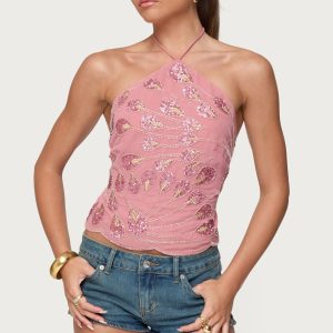 Embroidered Bead & Sequin Halter Top