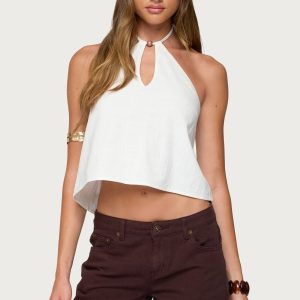 Oliviana Linen Look Halter Top