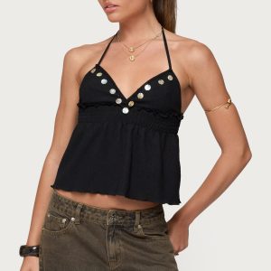 Textured Iridescent Babydoll Halter Top
