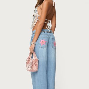 Mirra Embroidered Flower Low Rise Jeans