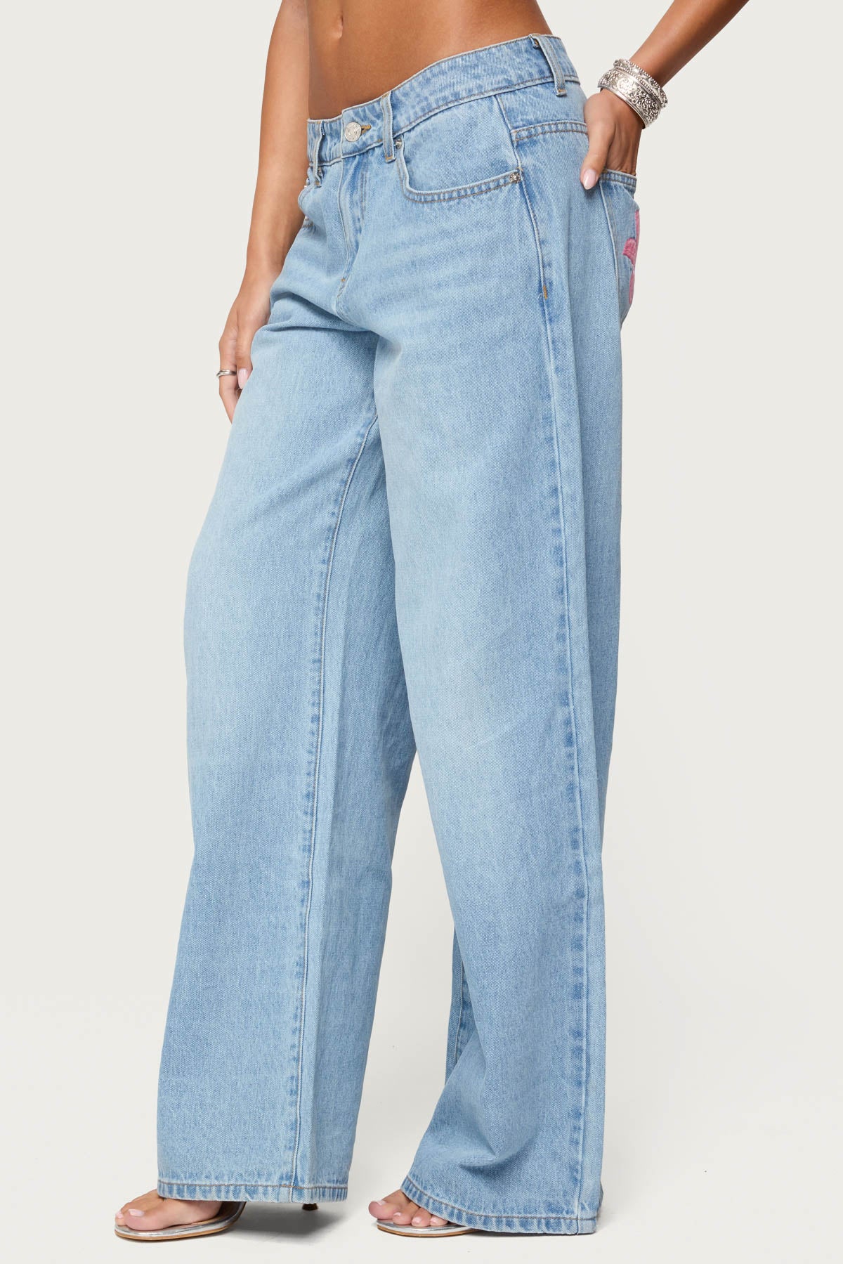 Mirra Embroidered Flower Low Rise Jeans - Image 3