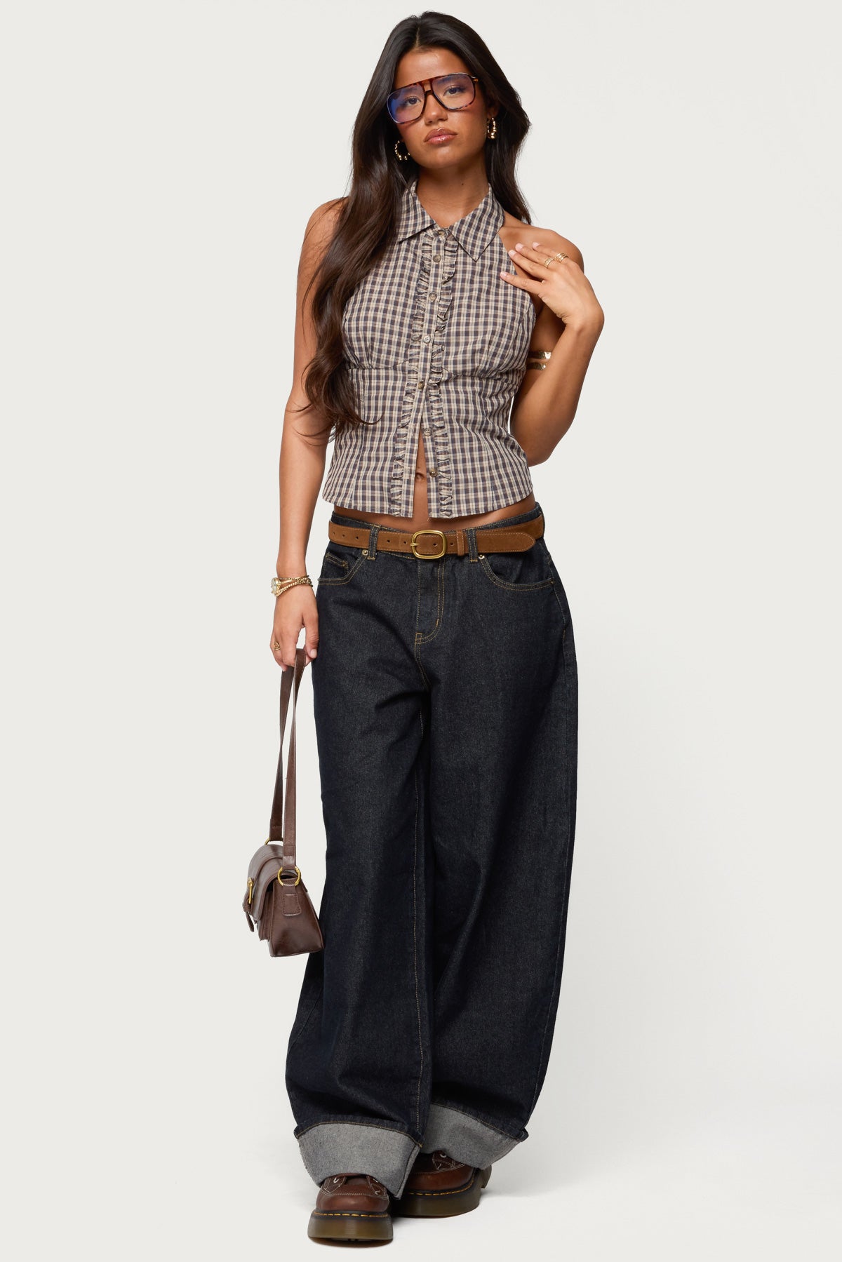 Imrie Plaid Collared Halter Top - Image 2