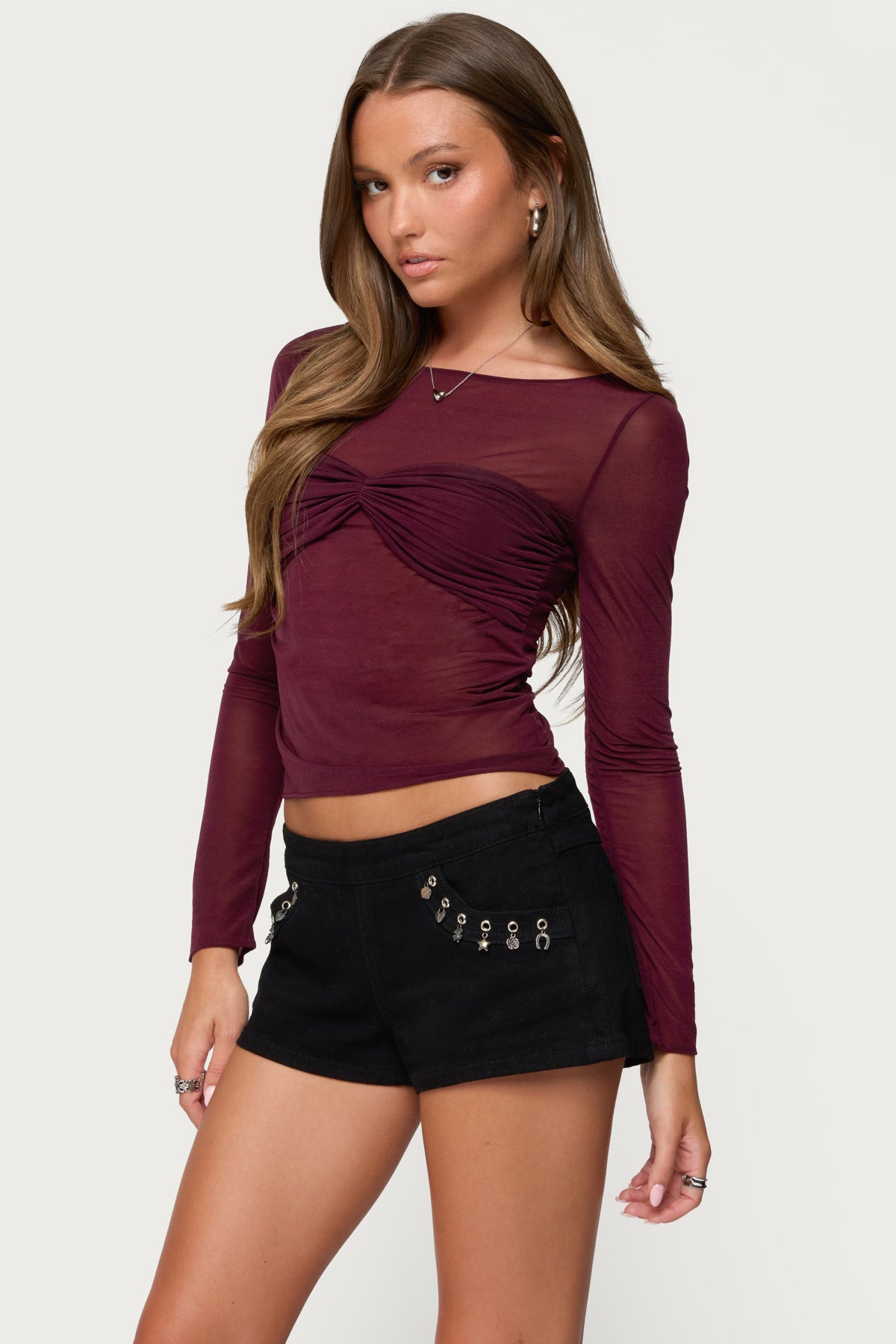 Oona Sheer Gathered Long Sleeve Top - Image 3