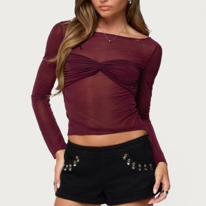 Oona Sheer Gathered Long Sleeve Top