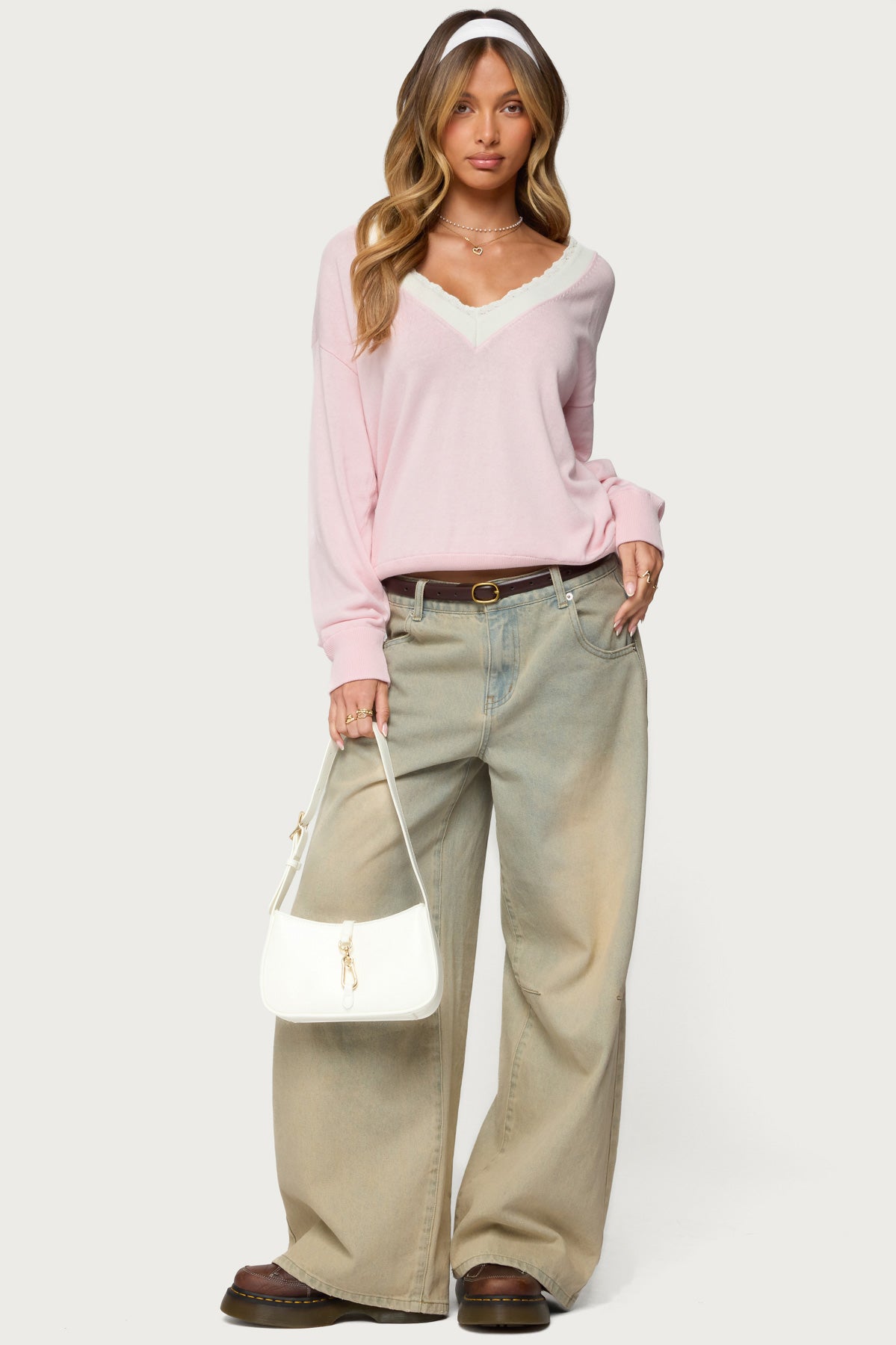 Marie Contrast Lacey V Neck Sweater - Image 2