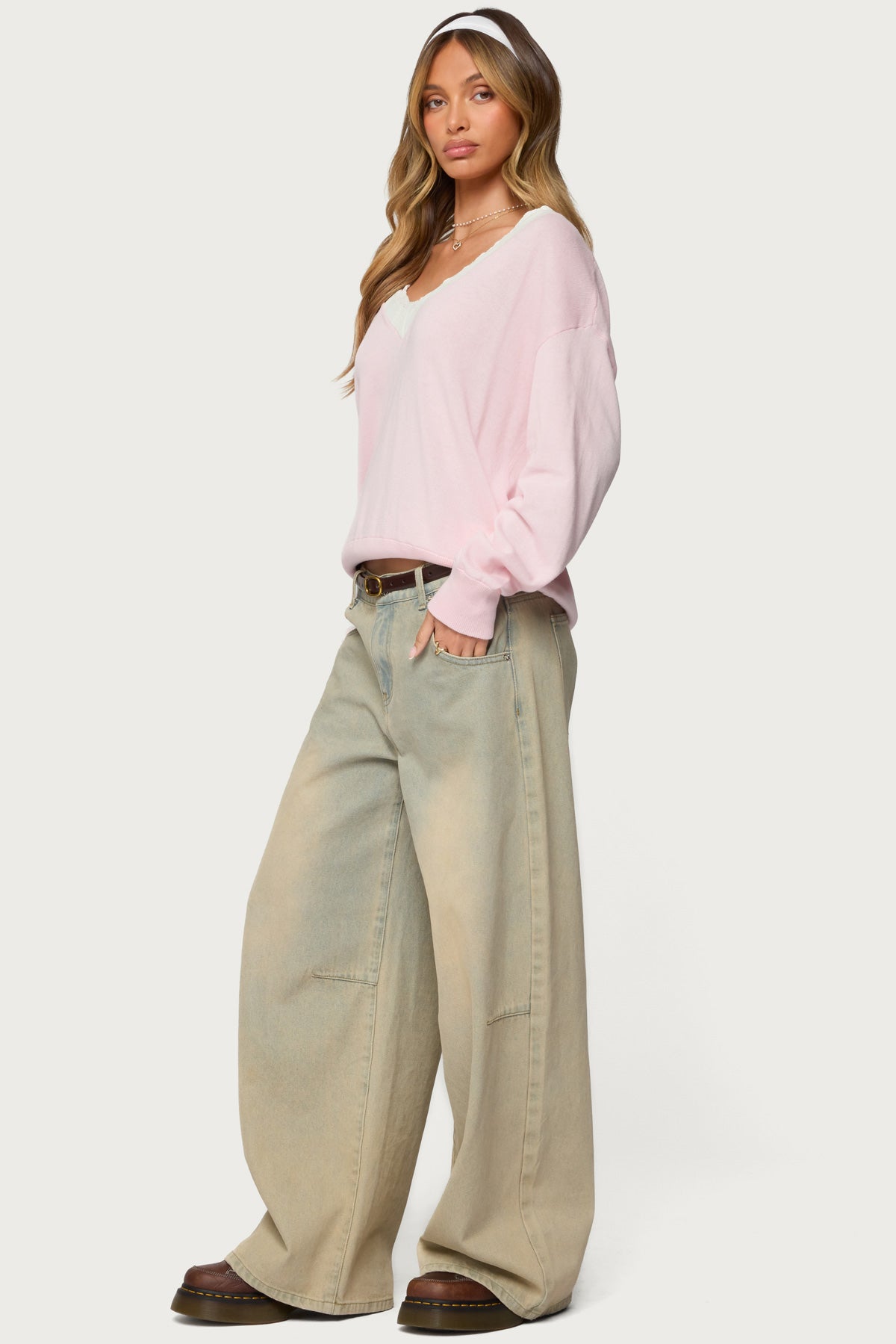 Marie Contrast Lacey V Neck Sweater - Image 4