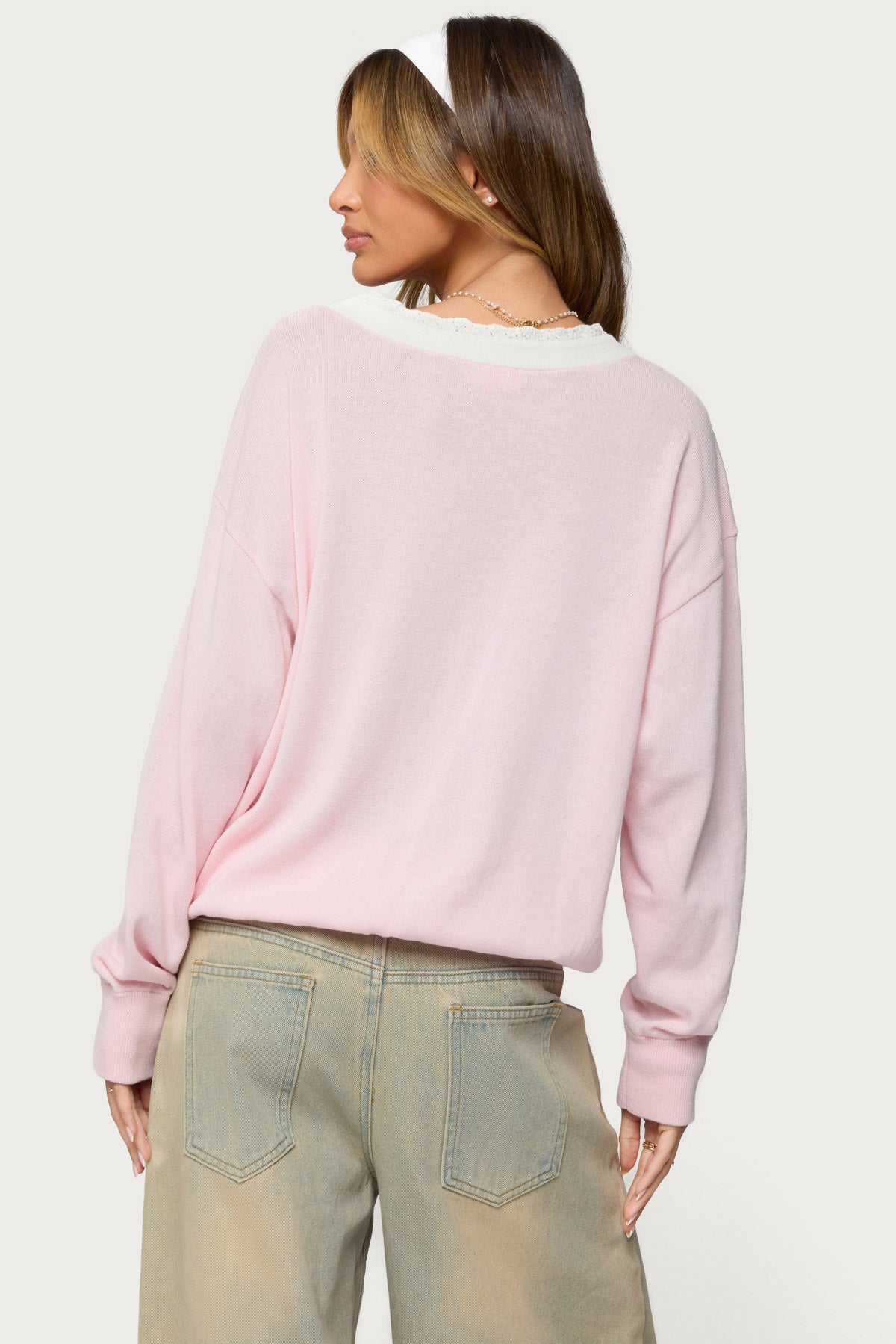 Marie Contrast Lacey V Neck Sweater - Image 5