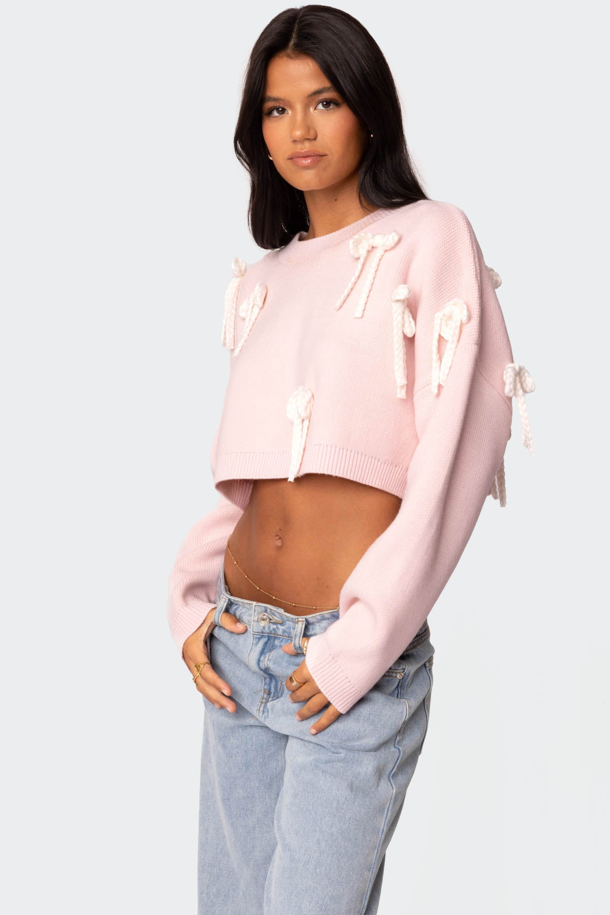 Chunky Bow Cropped Sweater - Image 3