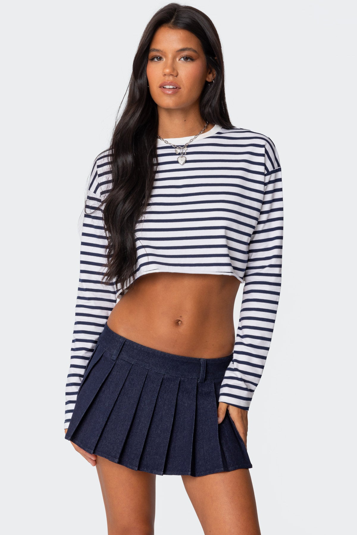 Stripey Cropped Long Sleeve T Shirt - Image 3