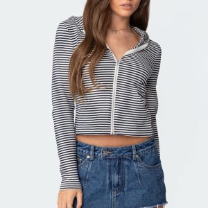 Madison Striped Zip Up Hoodie