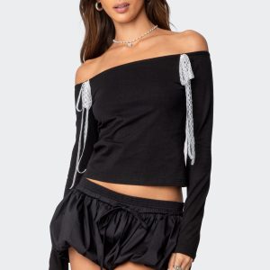 Lace Bow Off Shoulder Top