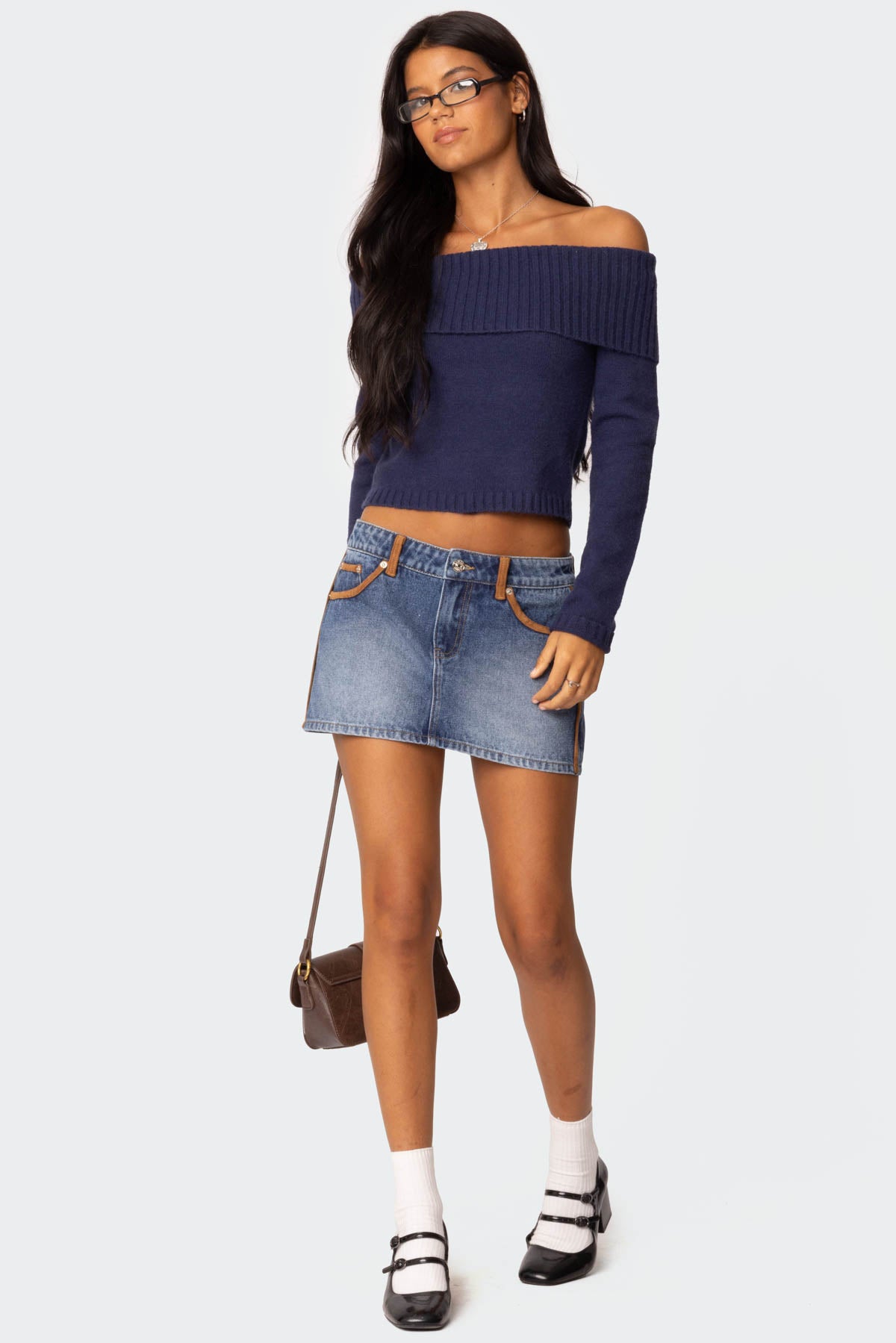 Vera Suede Trim Denim Mini Skirt - Image 4