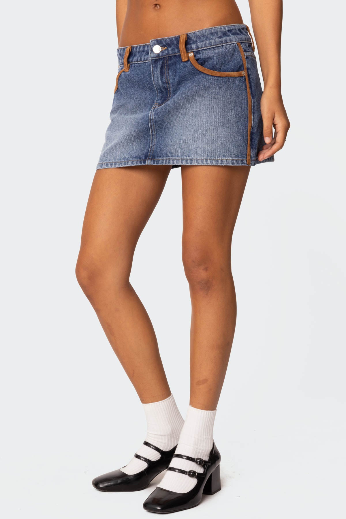Vera Suede Trim Denim Mini Skirt - Image 3