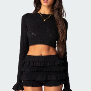 Delana Embroidered Knit Crop Top