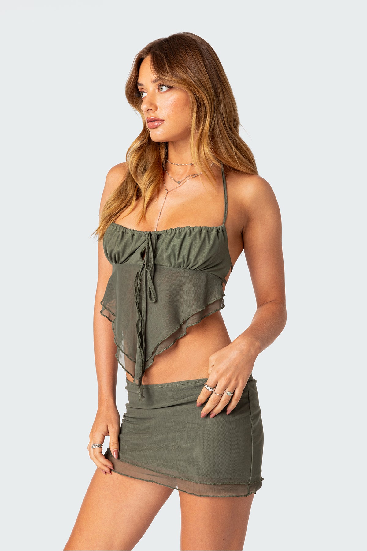 Ariyah Open Tie Back Ruffle Mesh Top - Image 3