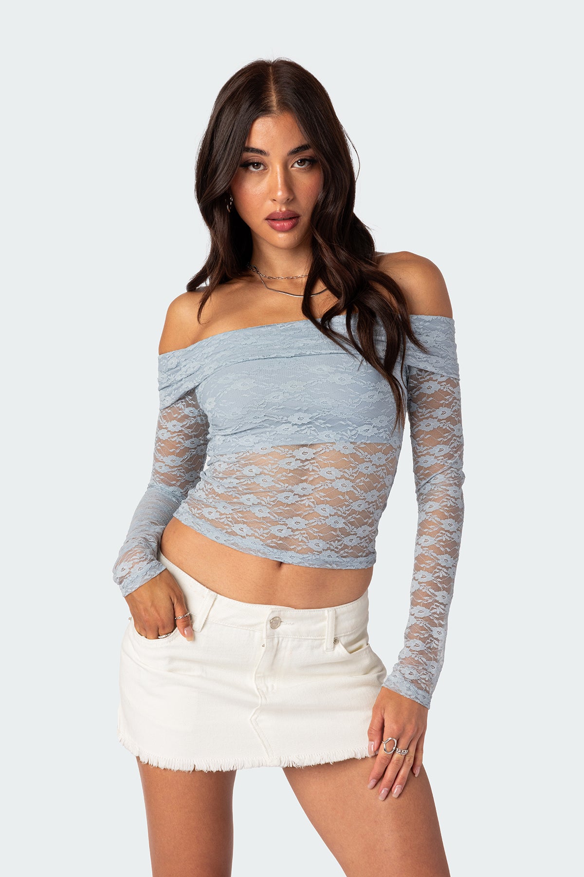 Elysia Fold Over Sheer Lace Top - Image 3