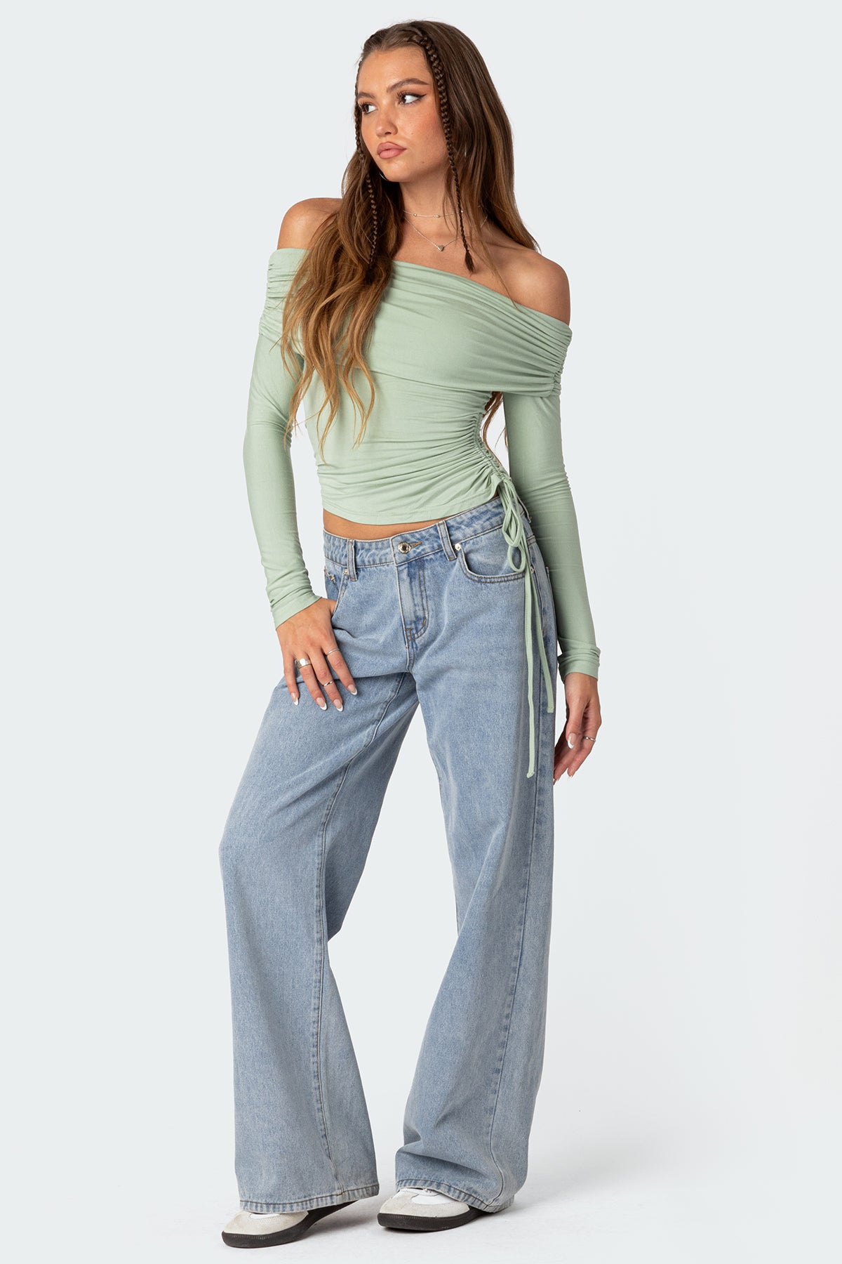 Gathered Fold Over Drawstring Top - Image 5