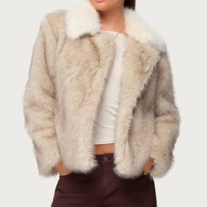 Contrast Collar Faux Fur Jacket