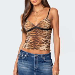 Tiger Printed Mesh Tank Top