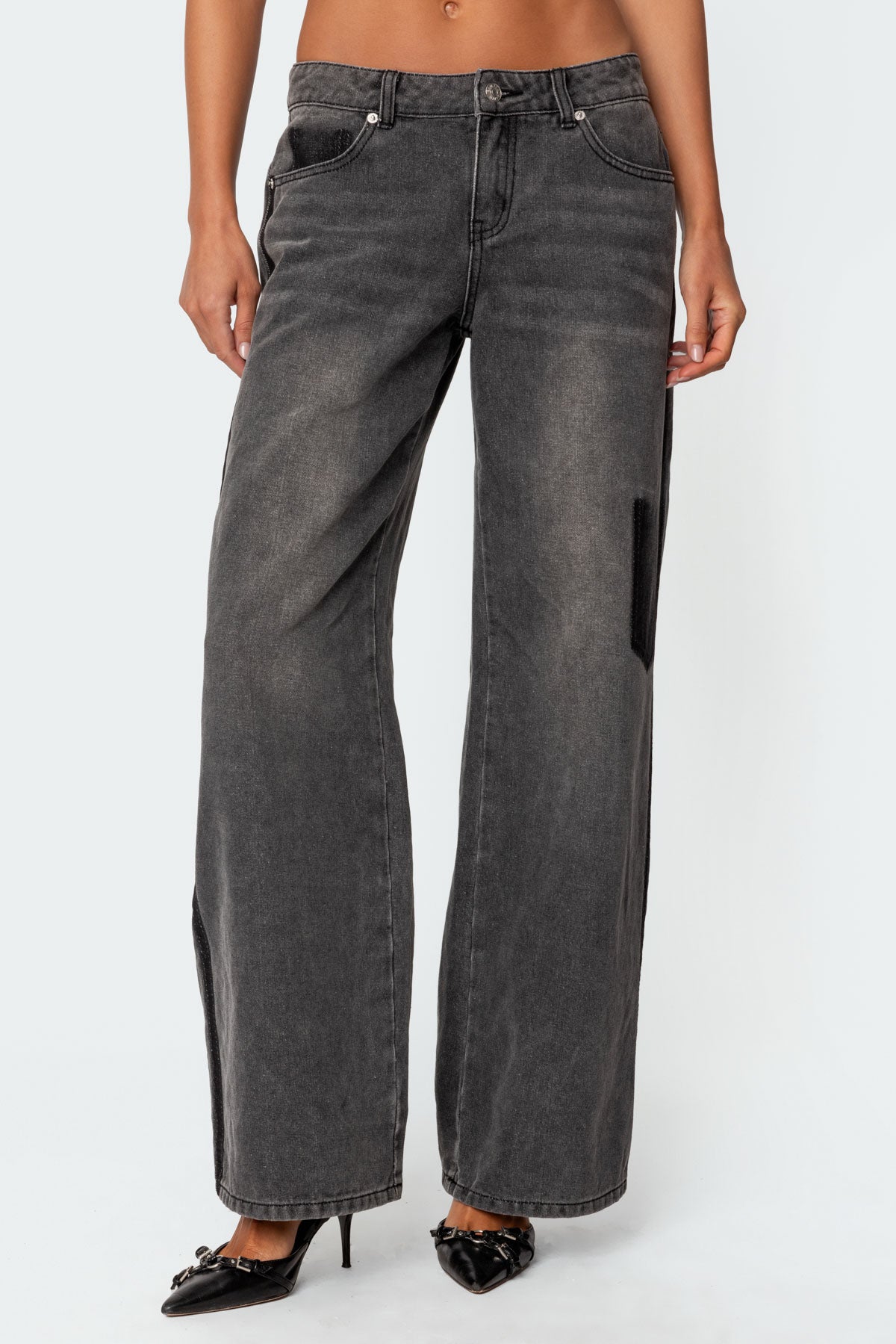 Contrast Pocket Washed Low Rise Jeans - Image 2