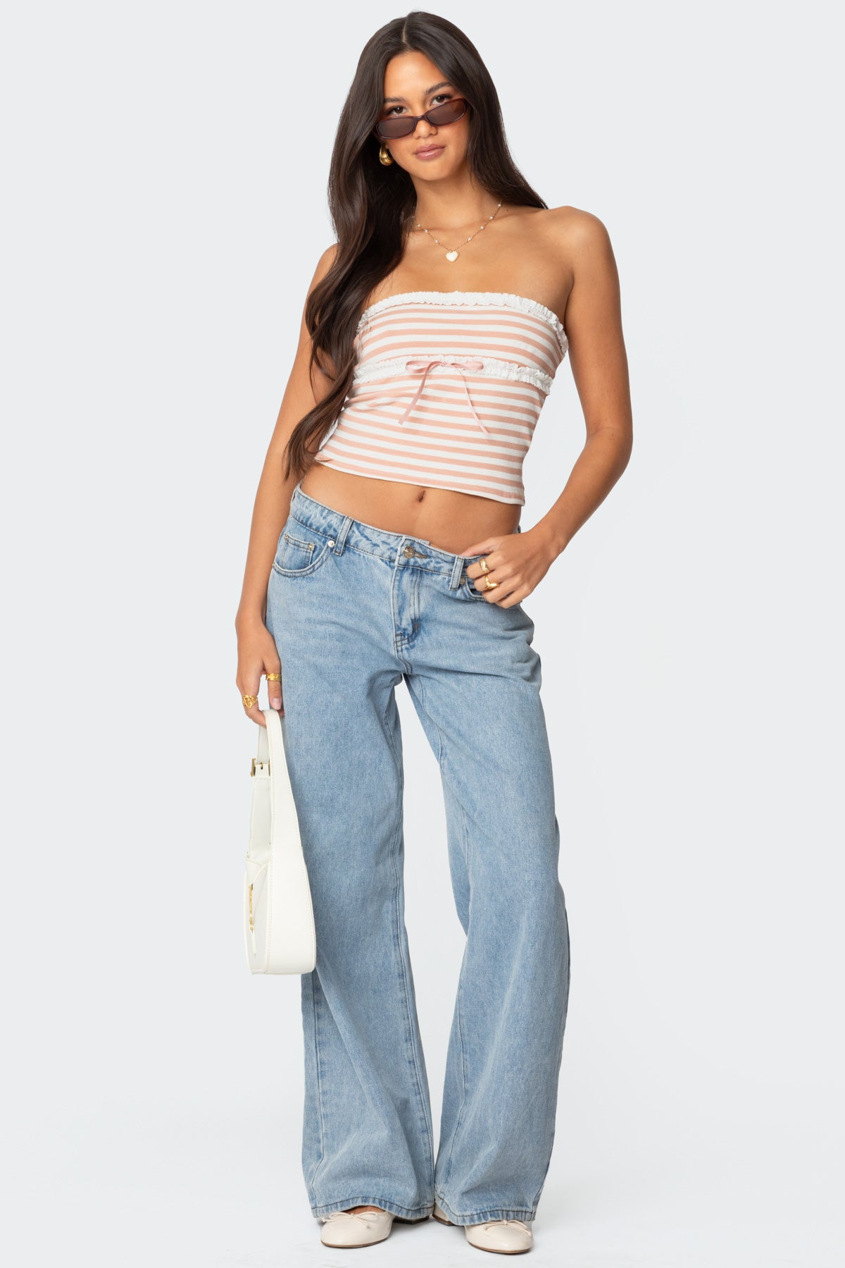 Striped Eyelet Trim Tube Top - Image 2