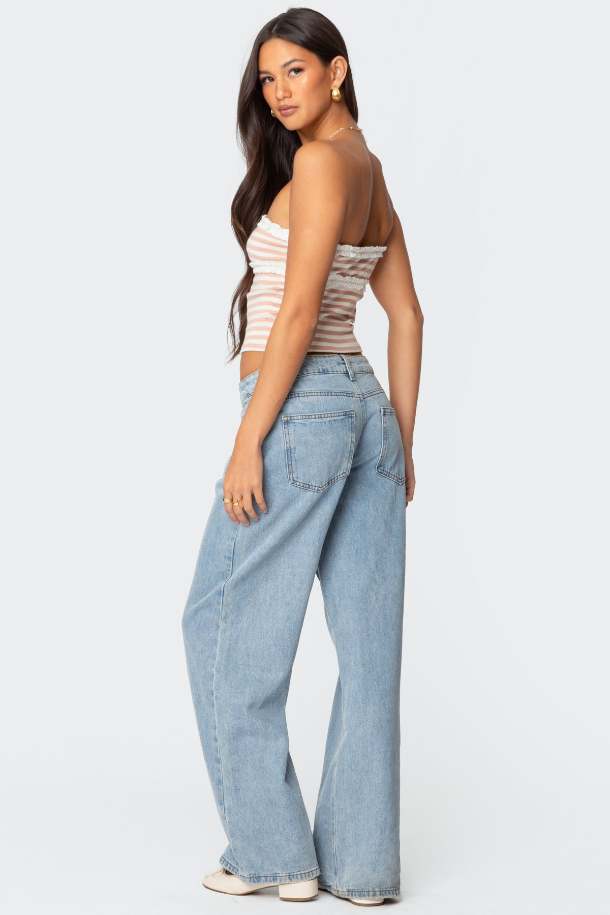 Striped Eyelet Trim Tube Top - Image 5