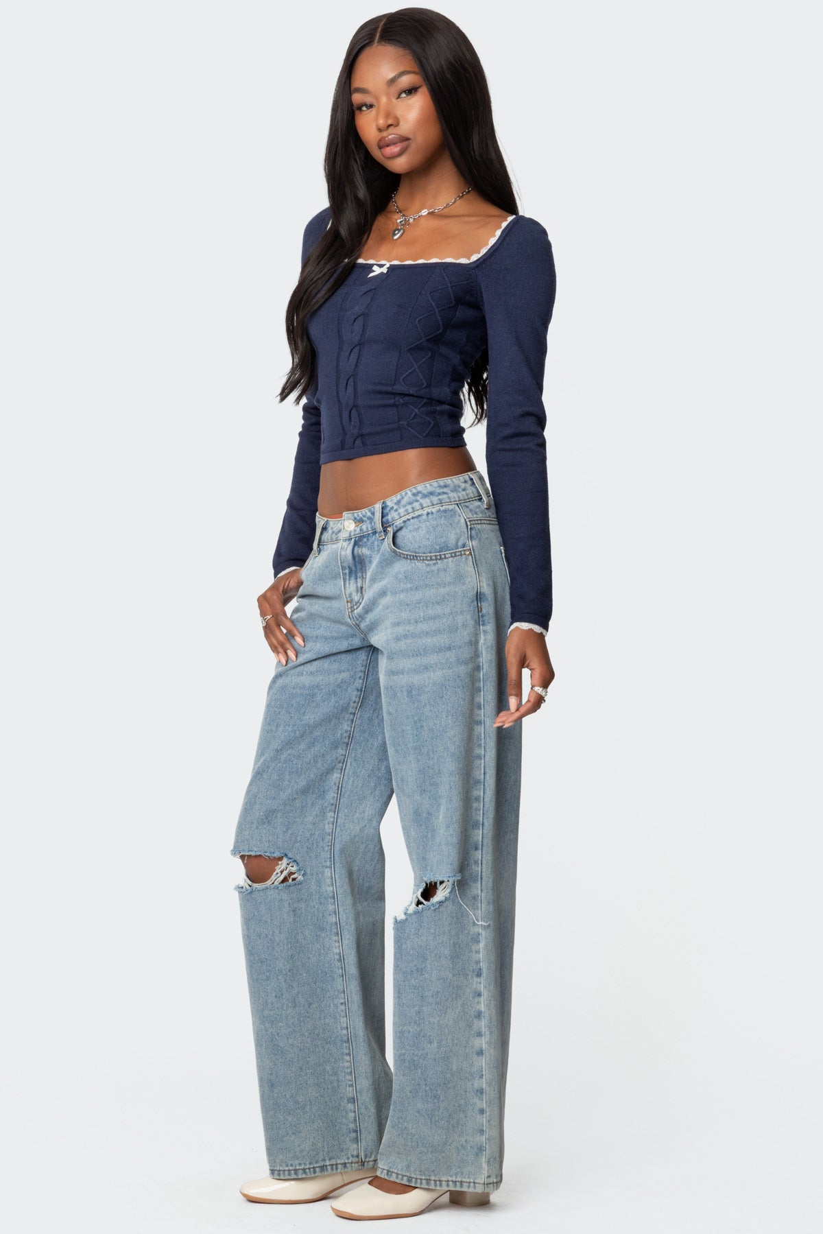 Ansley Lacey Cable Knit Top - Image 4