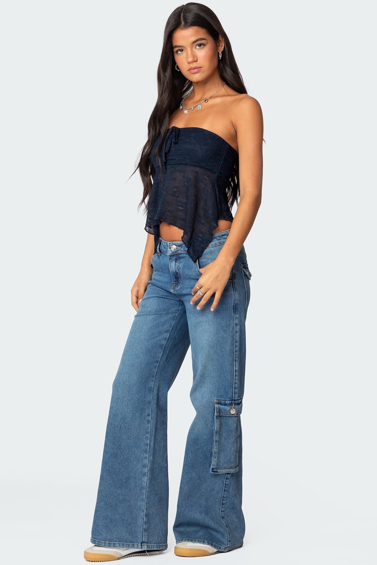 Embroidered Sheer Strapless Top - Image 5