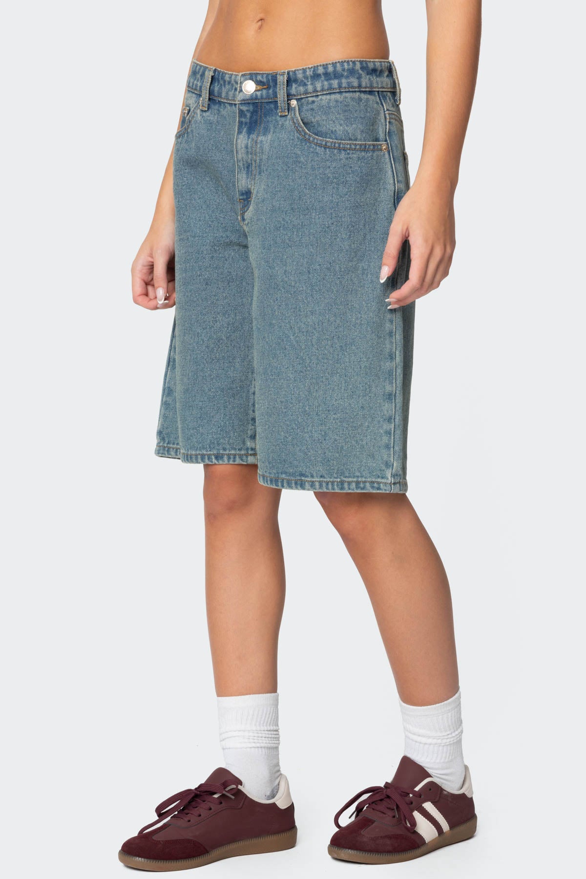Oversized Low Rise Denim Bermuda Shorts - Image 3
