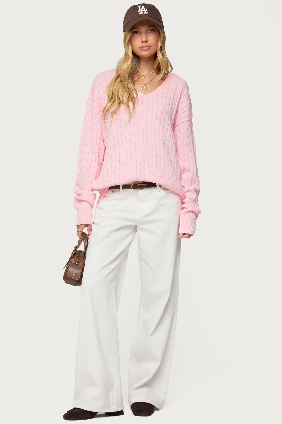 Polly V Neck Cable Knit Sweater - Image 2
