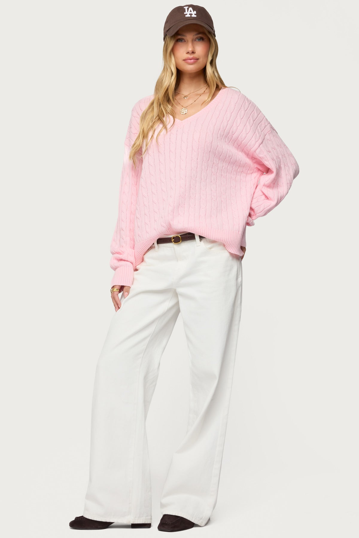 Polly V Neck Cable Knit Sweater - Image 4