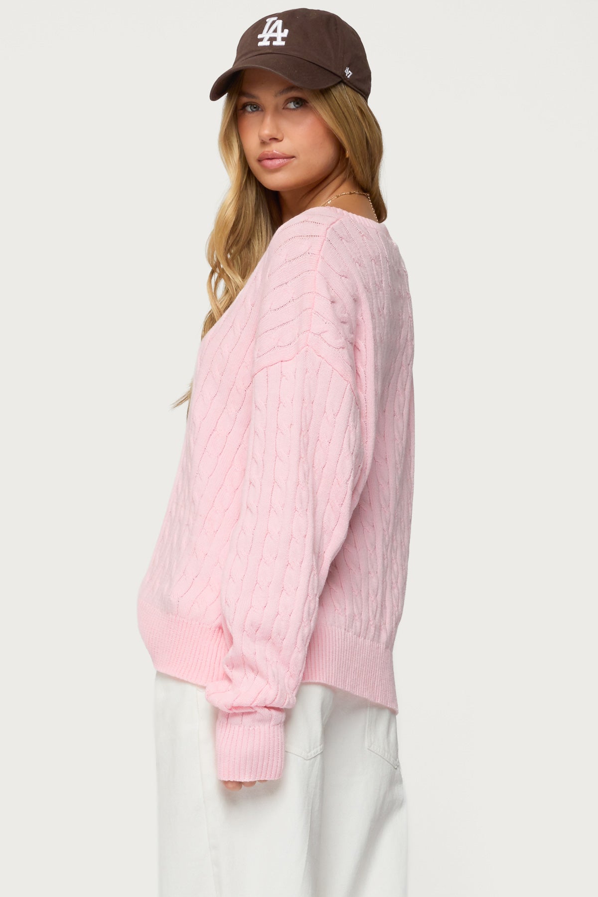 Polly V Neck Cable Knit Sweater - Image 5