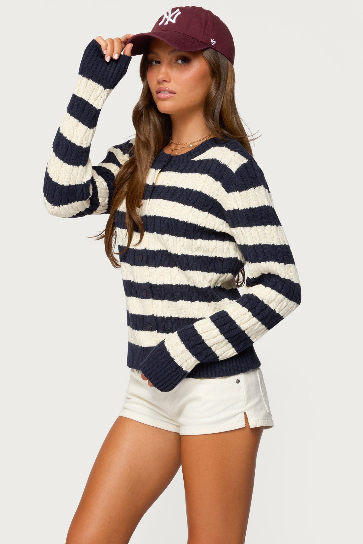 Mildred Striped Cable Knit Cardigan - Image 4