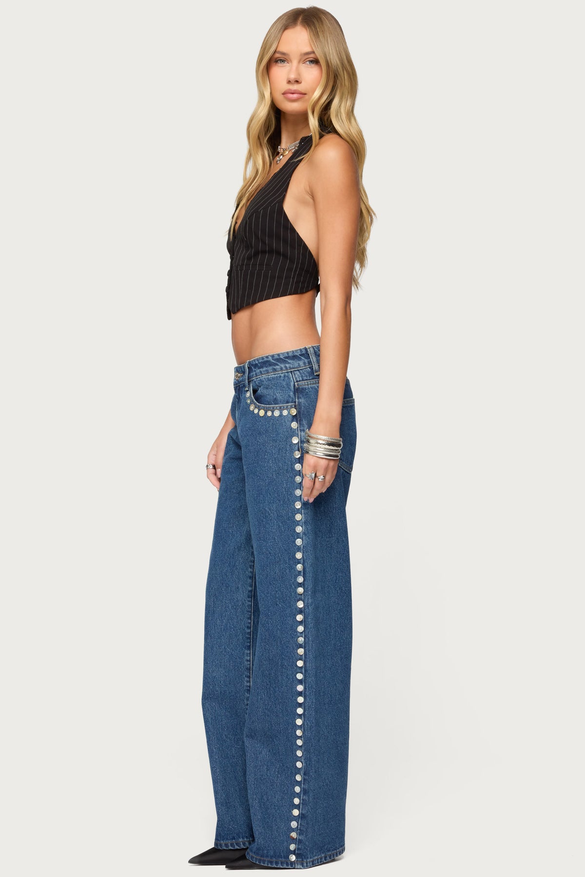 Iridescent Button Low Rise Jeans - Image 3