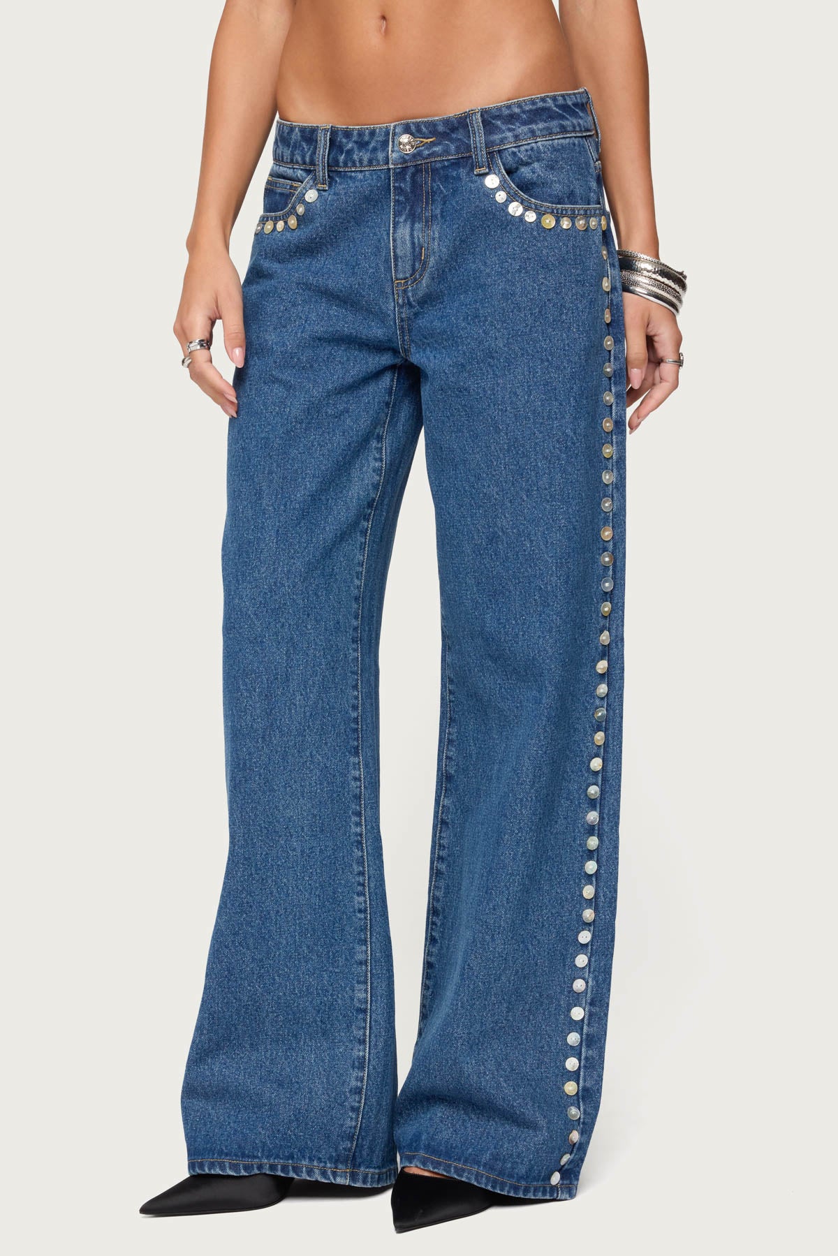 Iridescent Button Low Rise Jeans - Image 2