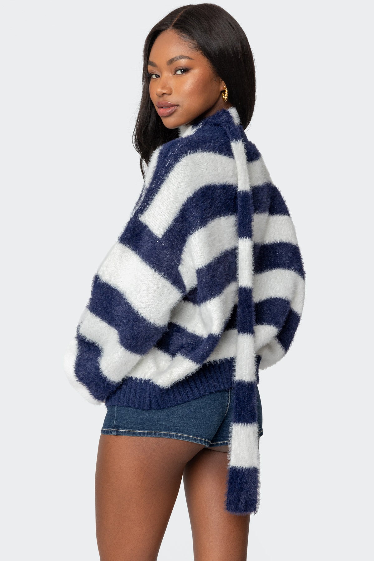 Striped Two Piece Knit Scarf Cardigan - Image 5