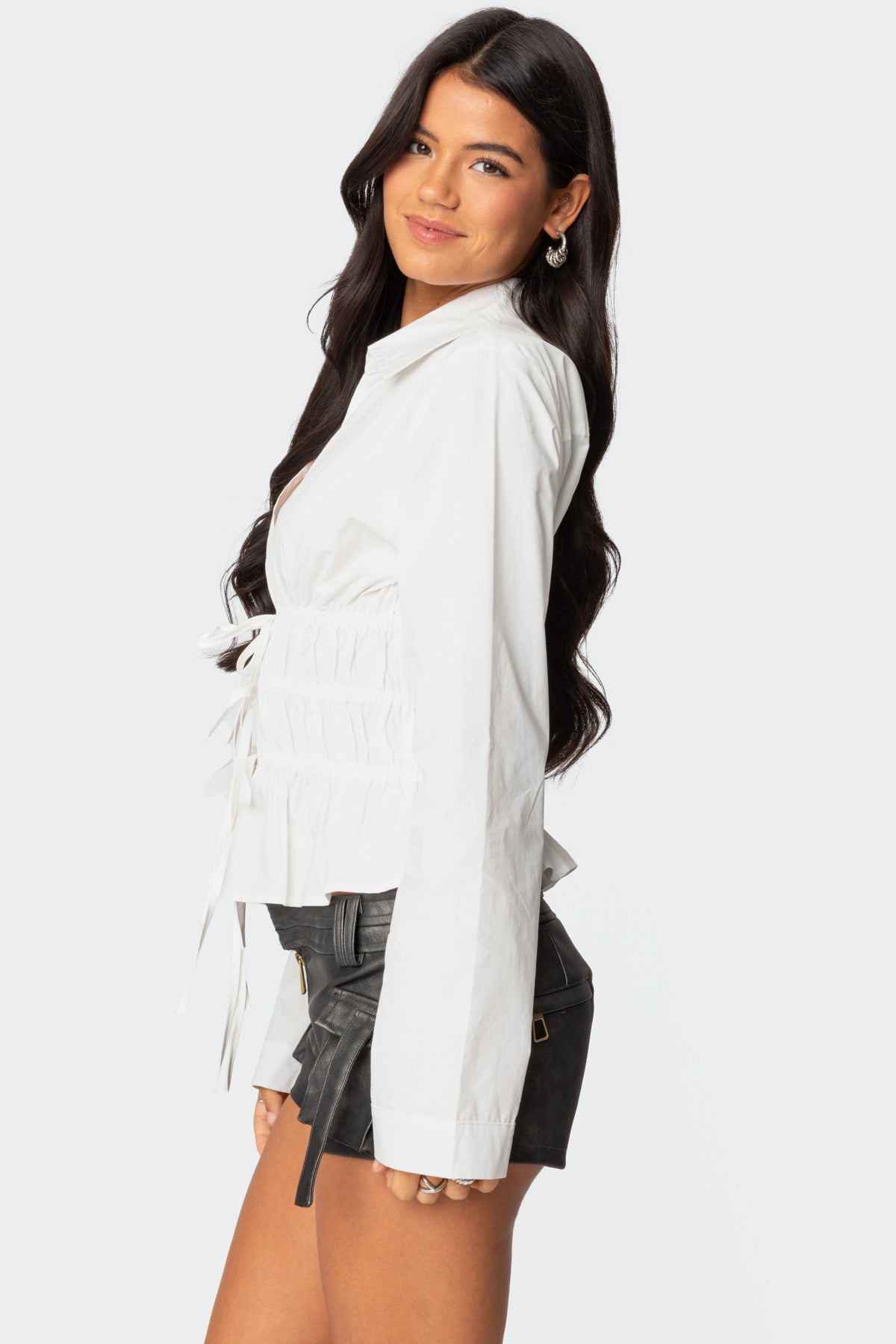 Sharon Collared Tie Front Top - Image 3