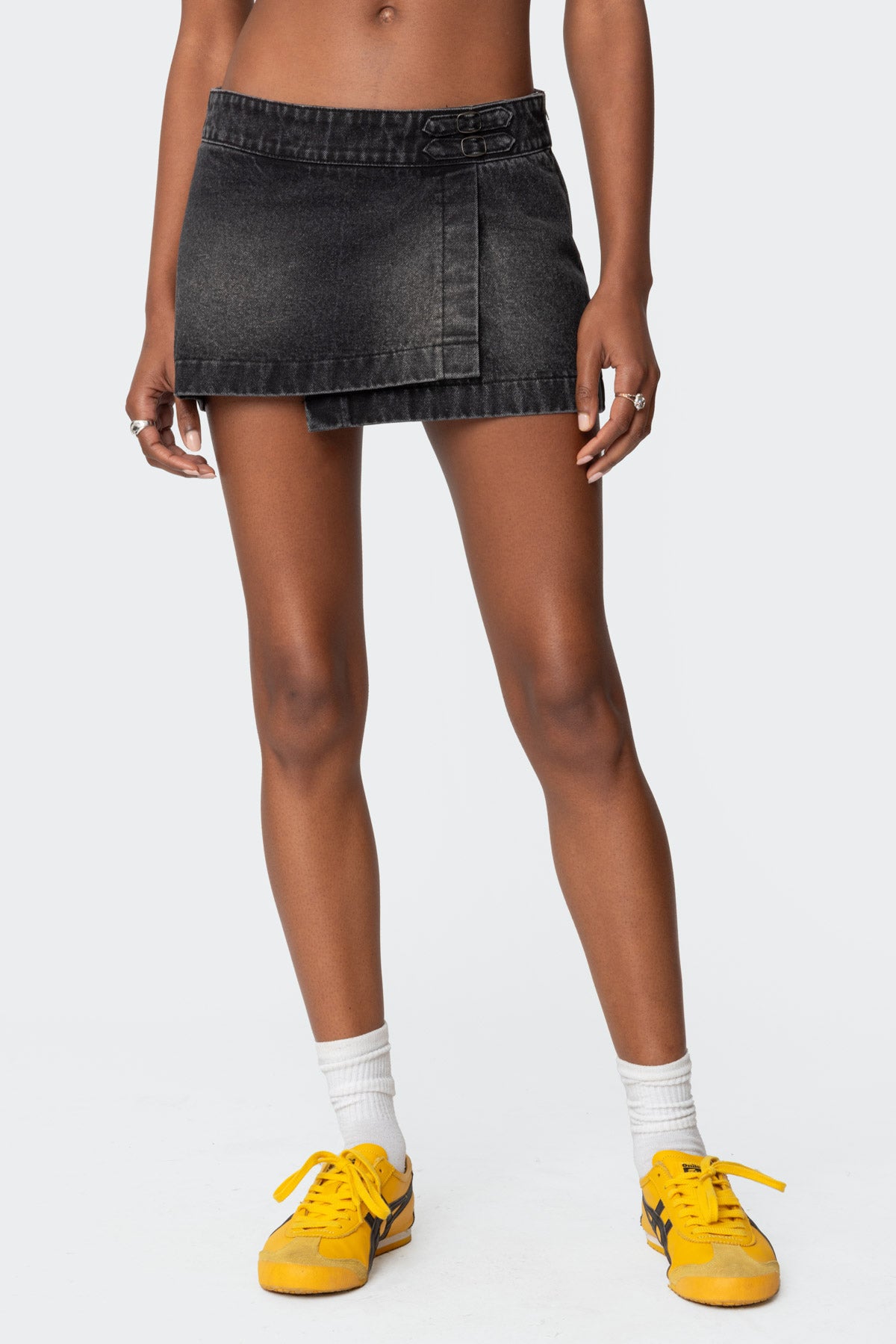 Asymmetric Denim Wrap Skort - Image 2